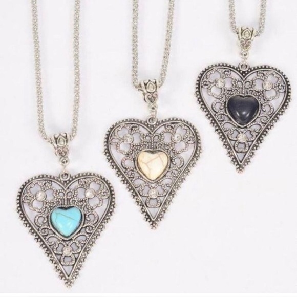 Filigree Heart Semiprecious Stone Necklace - Picture 2 of 2